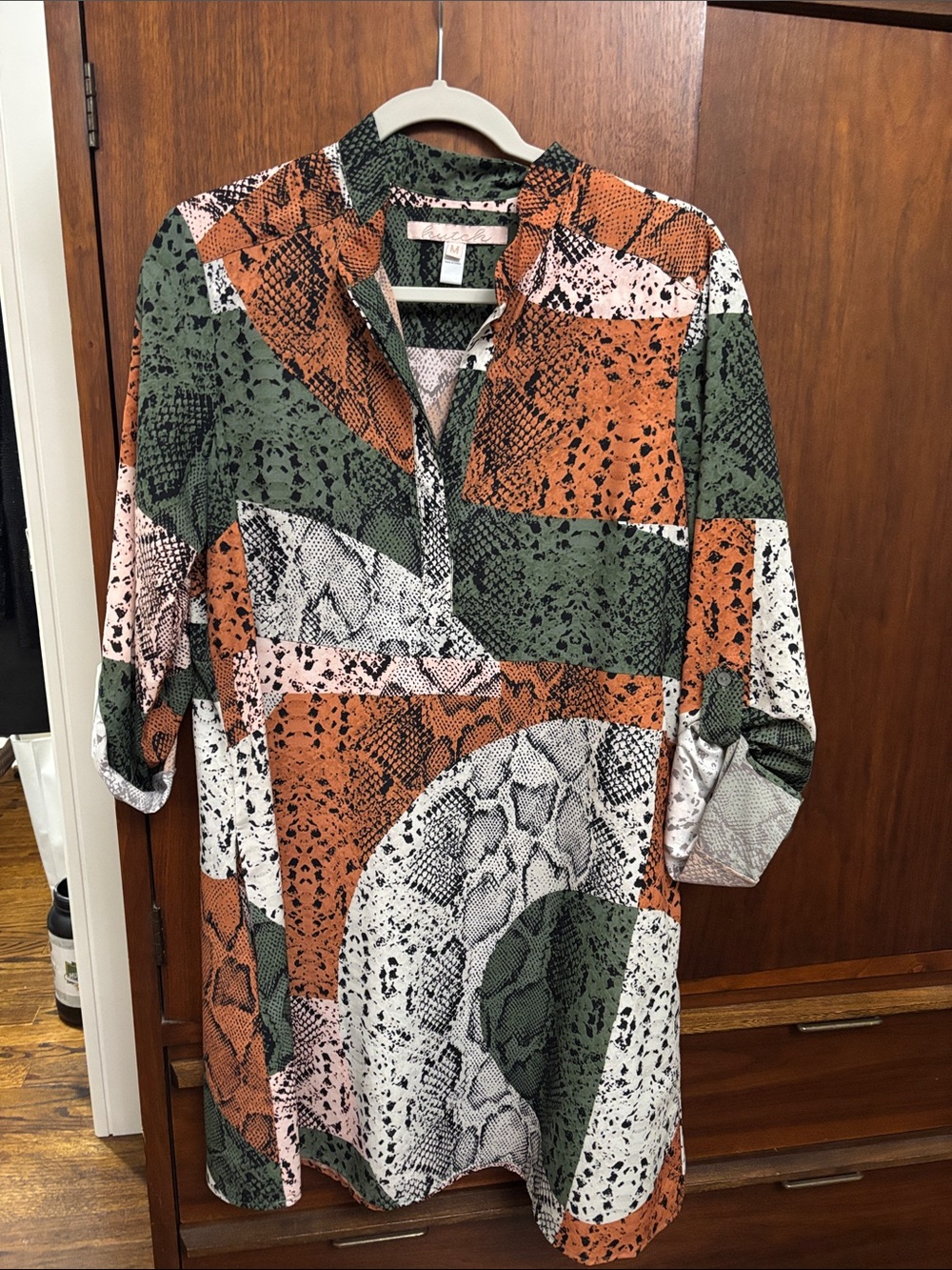 Hutch Green Orange White Snake-Print Tunic Dress
